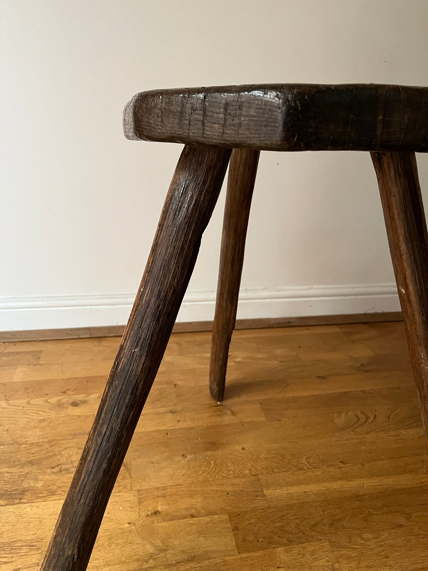 Tall C19th or earlier, primitive work stool or table.