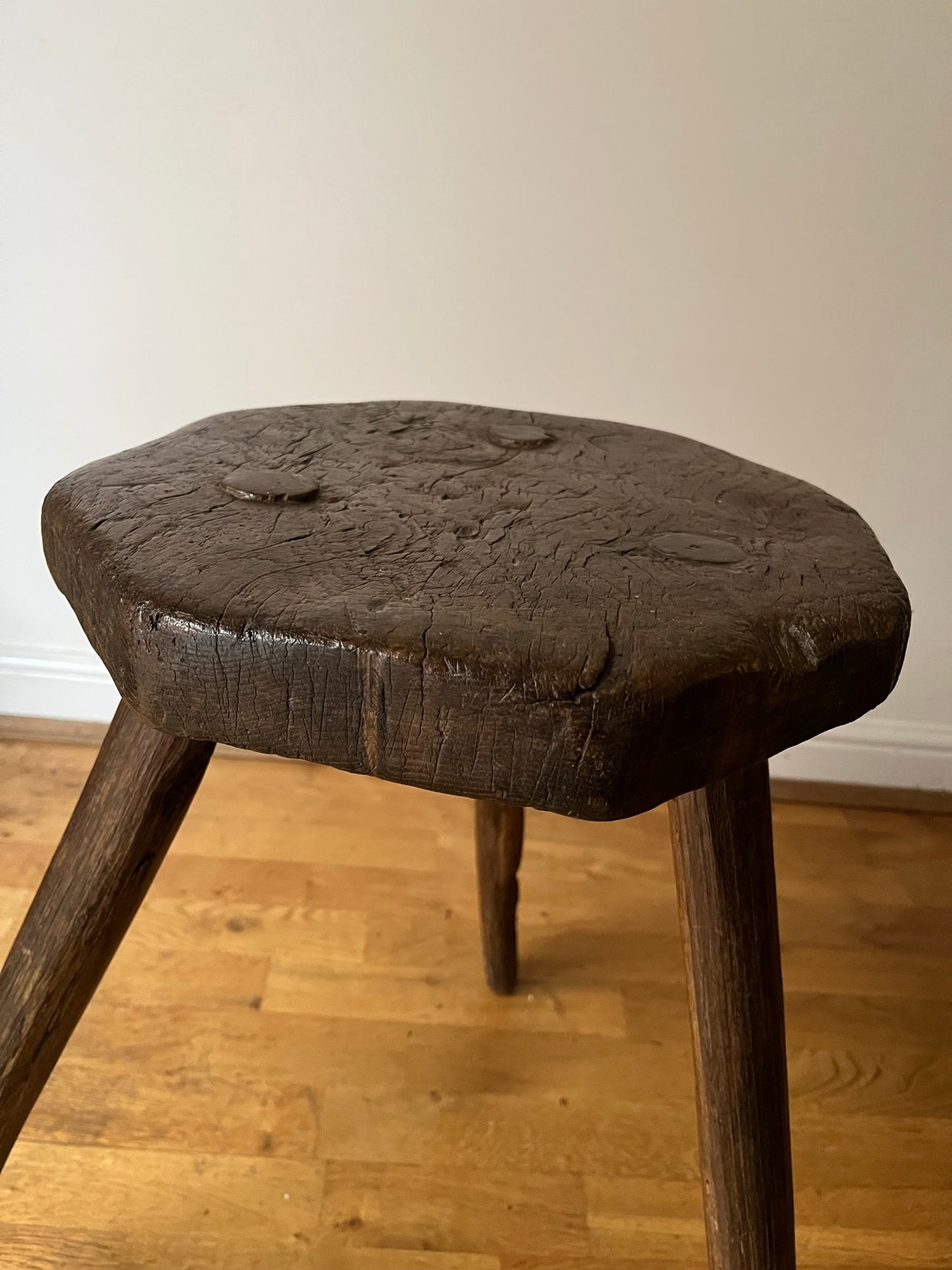 Tall C19th or earlier, primitive work stool or table.