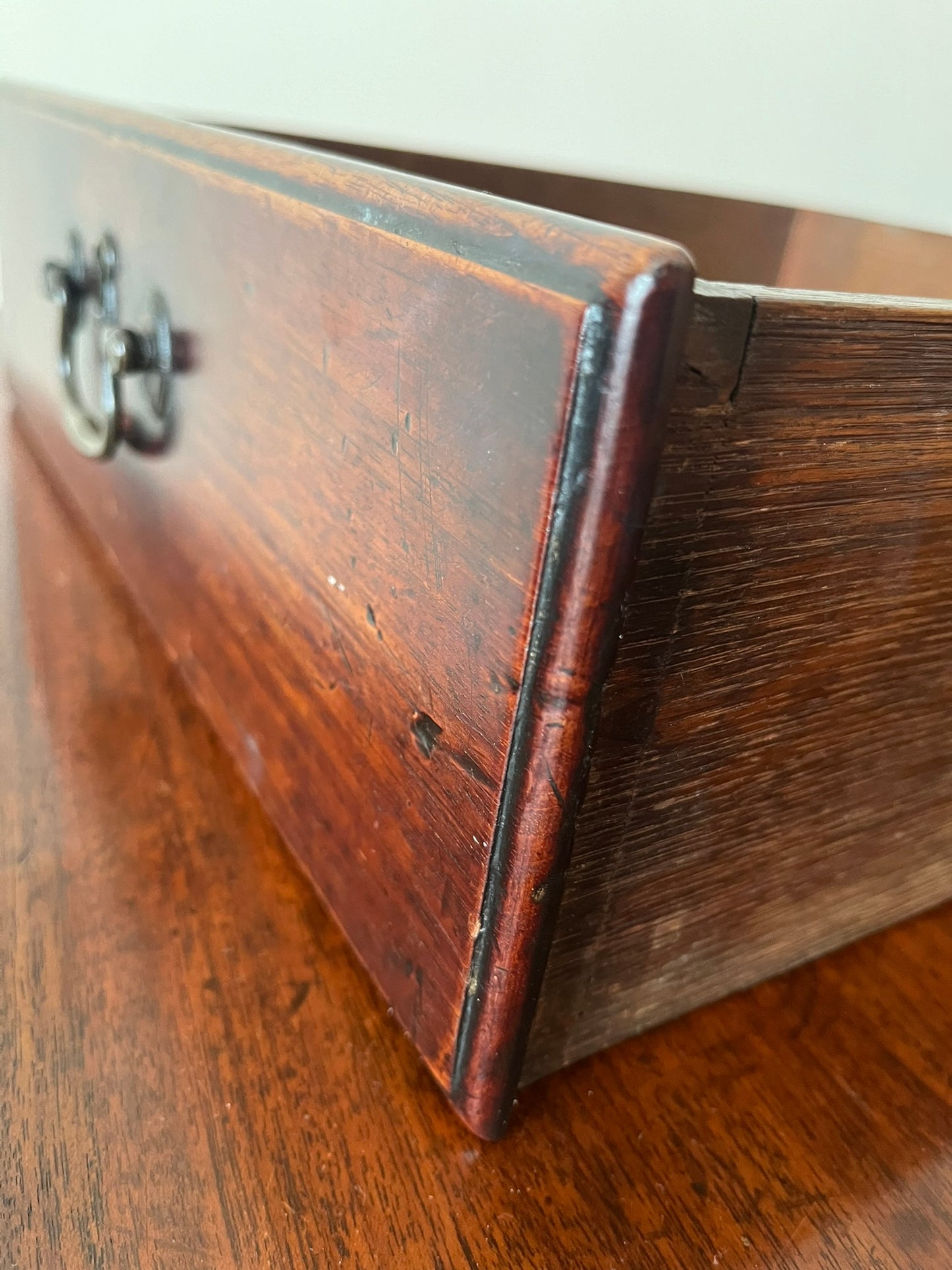 Untouched 18th century mahogany chest of drawers.
