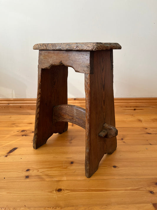 Estate made rustic wooden stool.