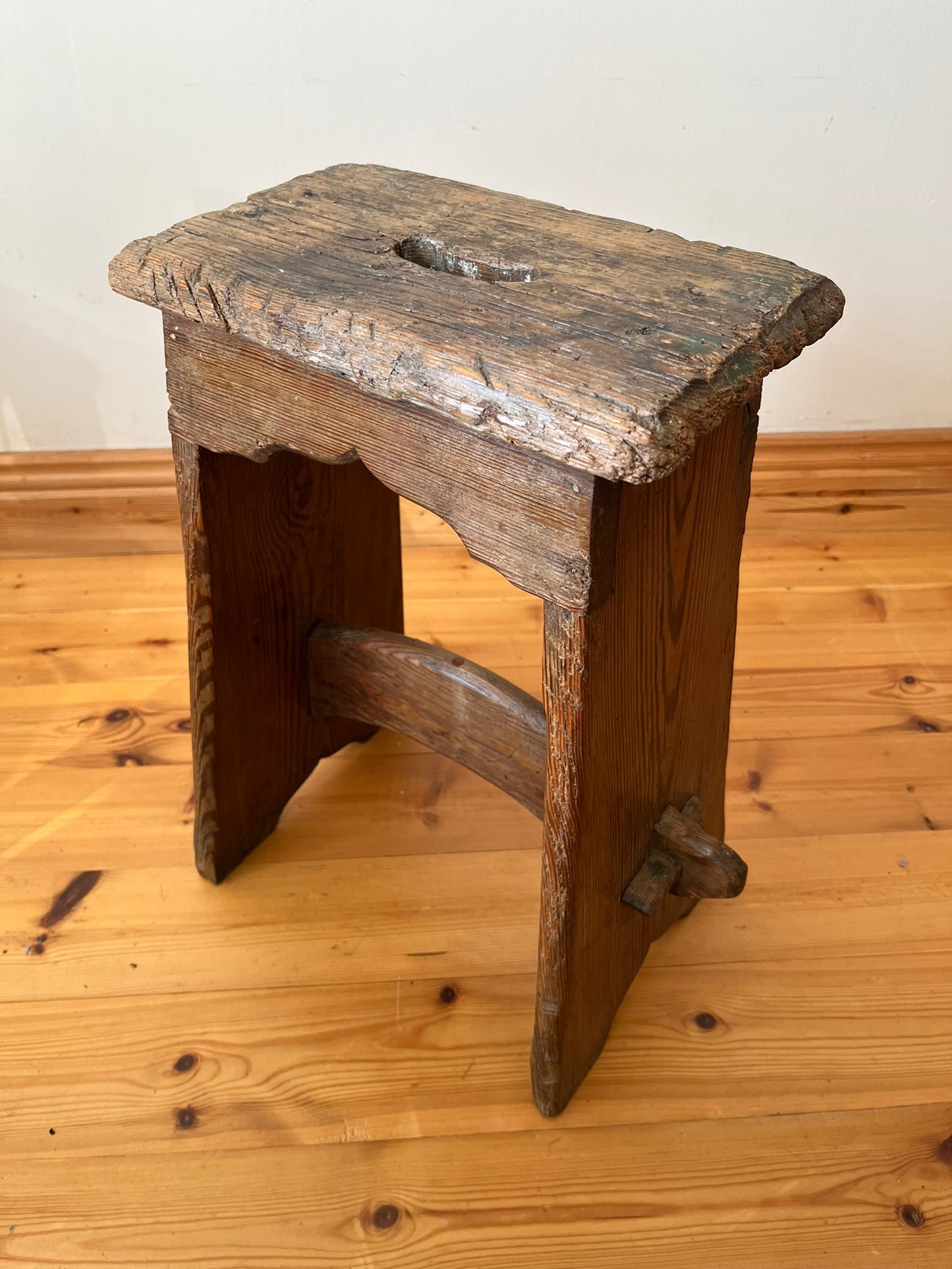 Estate made rustic wooden stool.