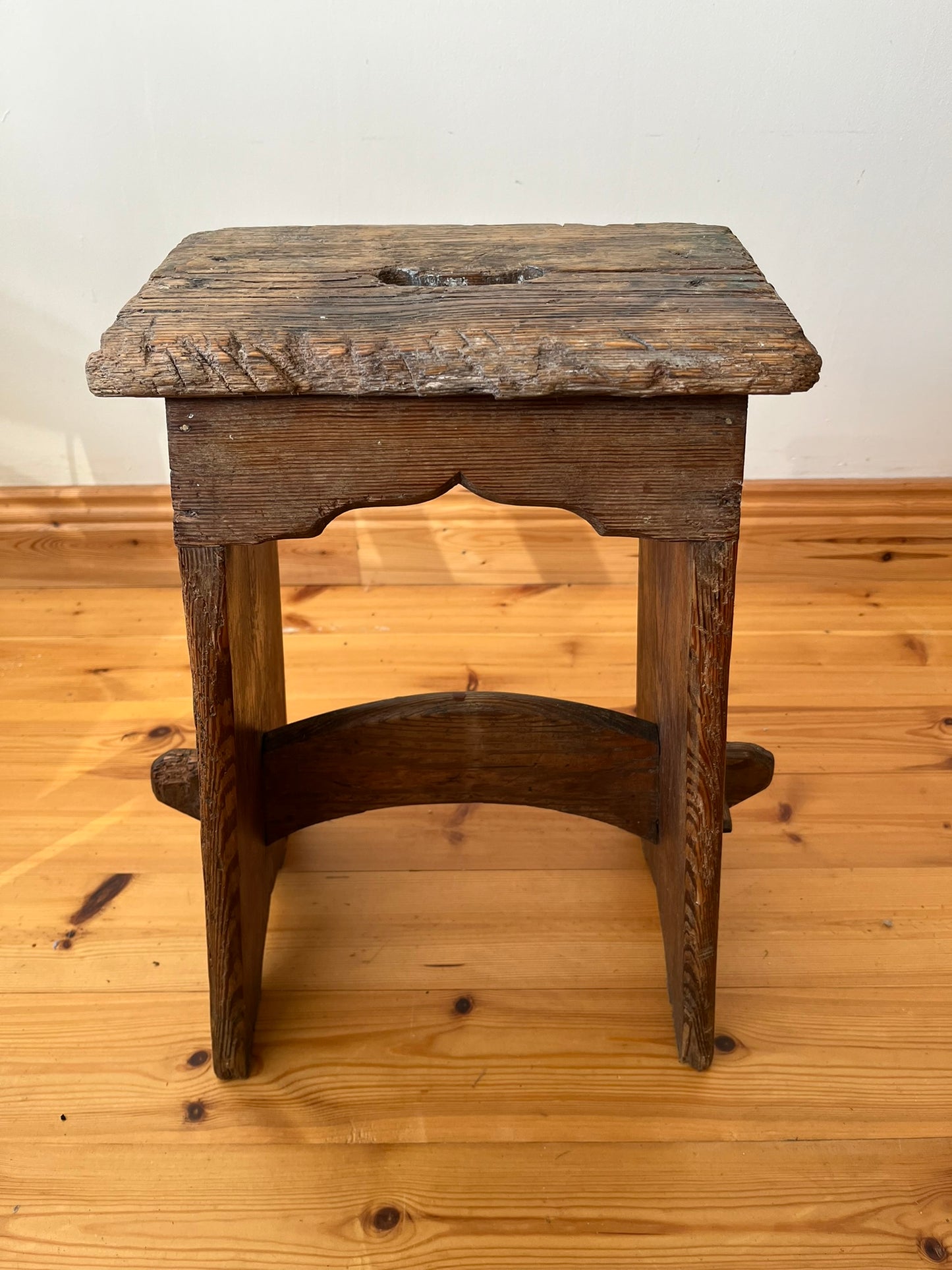 Estate made rustic wooden stool.