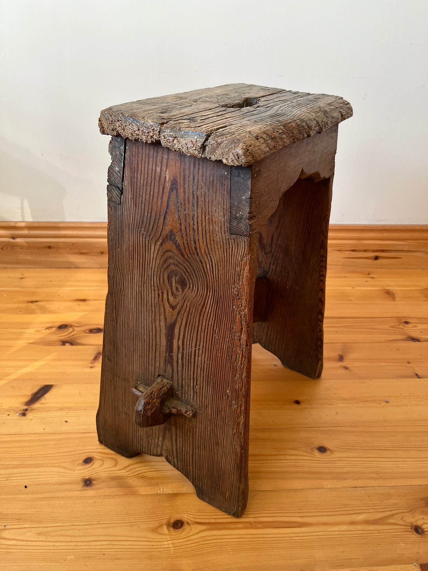 Estate made rustic wooden stool.