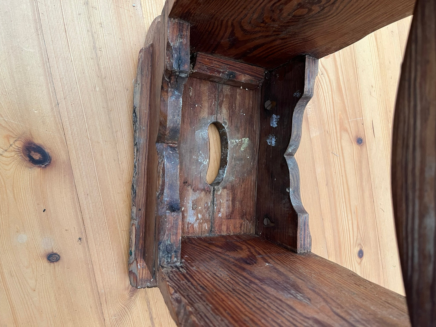 Estate made rustic wooden stool.