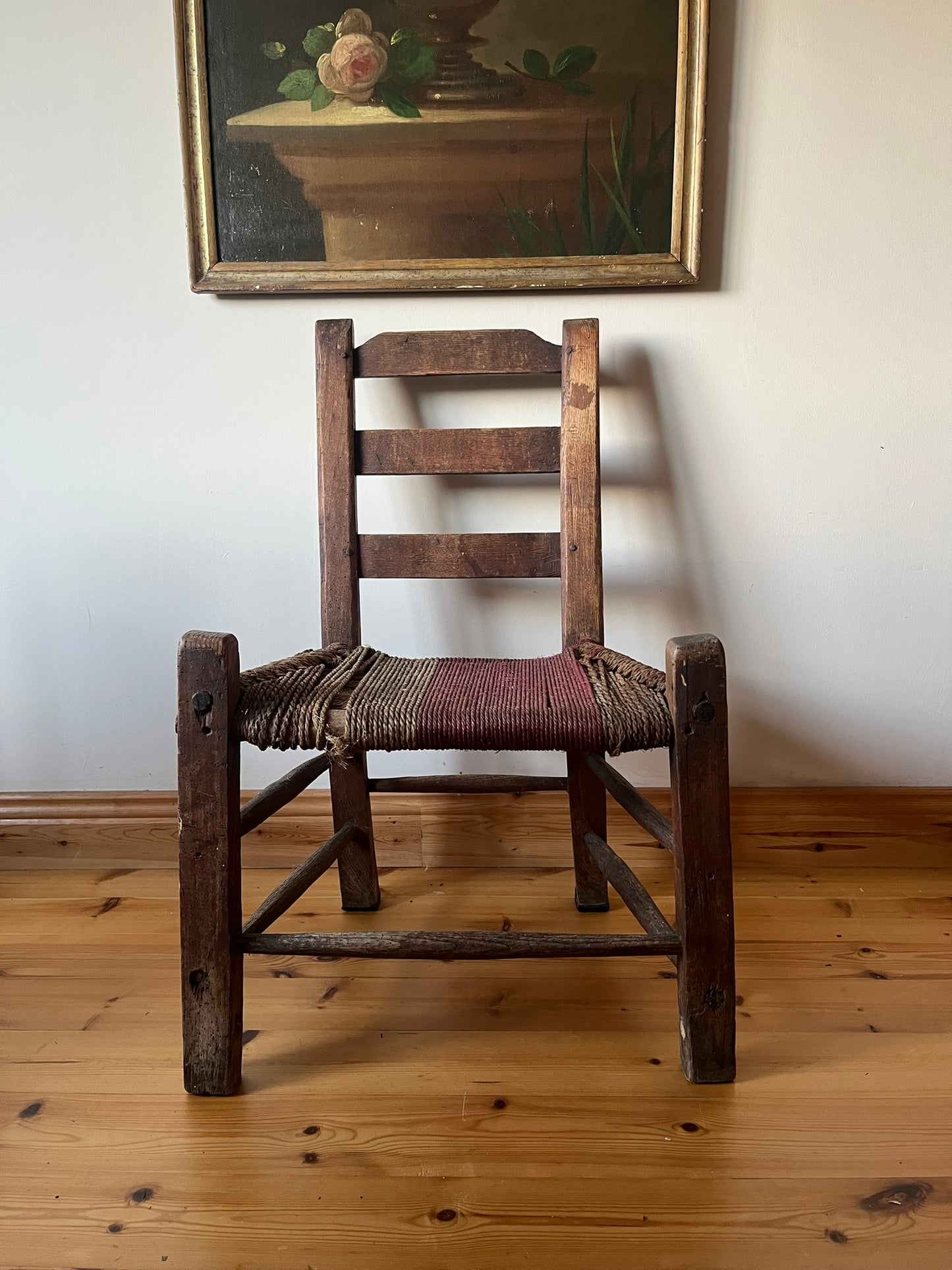 Untouched 19th century Irish vernacular sugan chair.