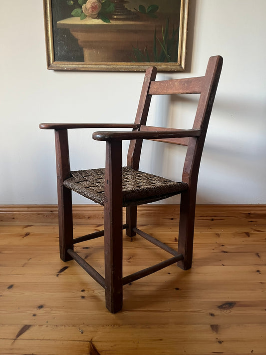 19th century Irish vernacular painted sugan armchair.