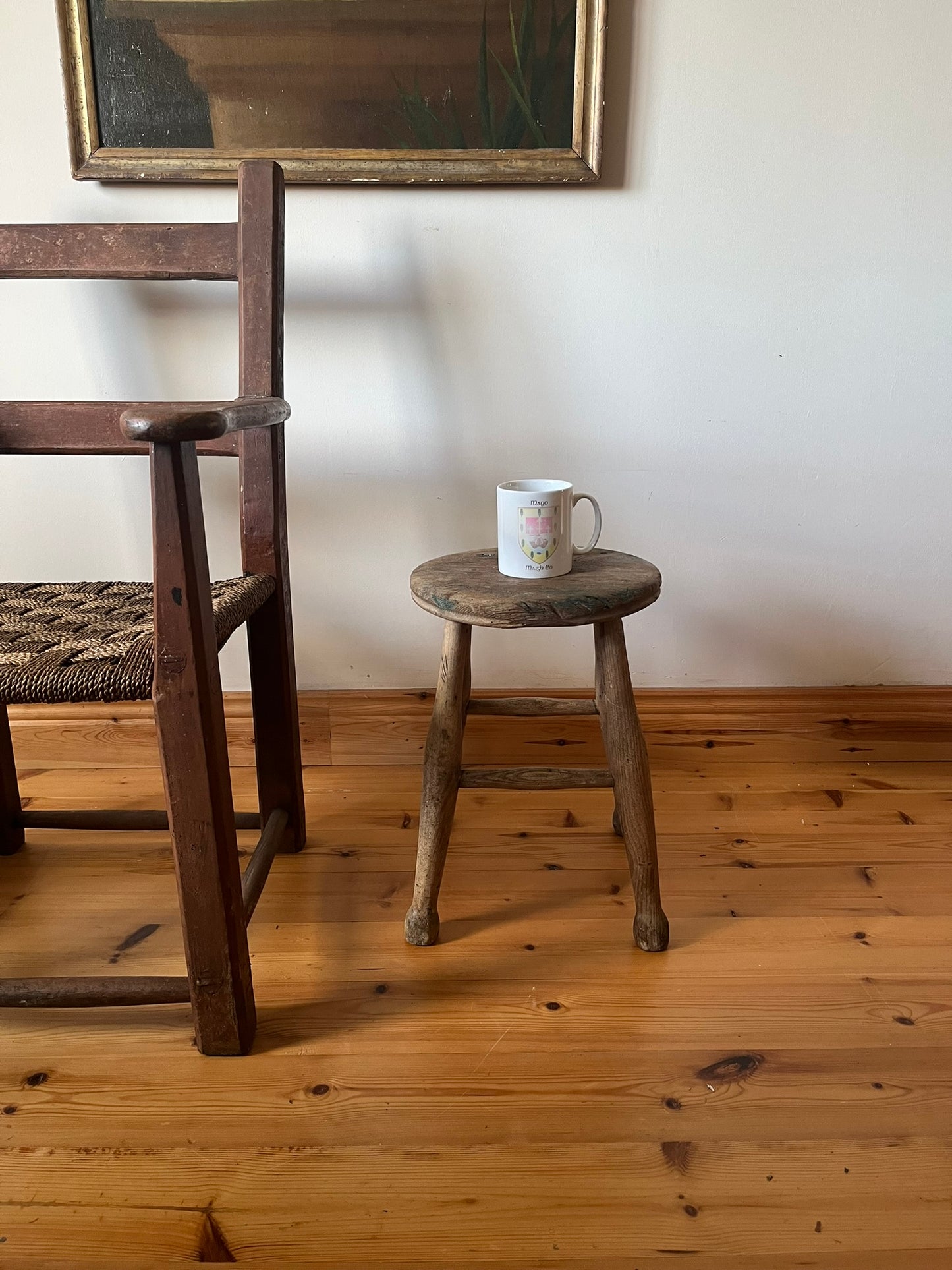 Rustic oak stool.