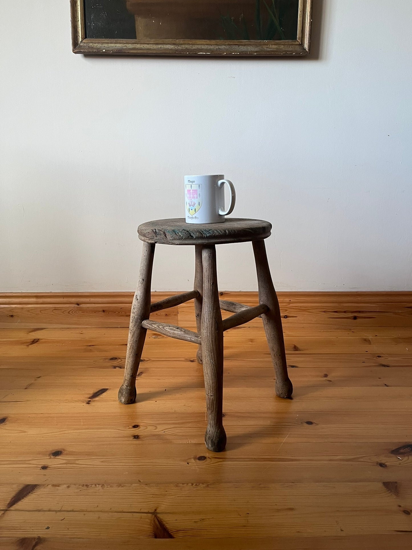 Rustic oak stool.