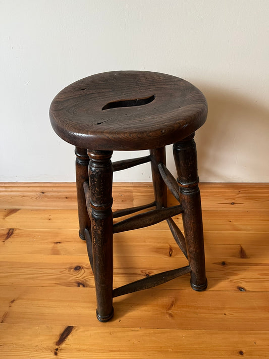 Oak and elm stool, early 20th century.