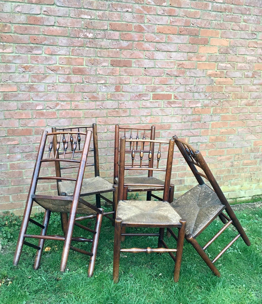 Five 19th century oak and ash dining chairs.