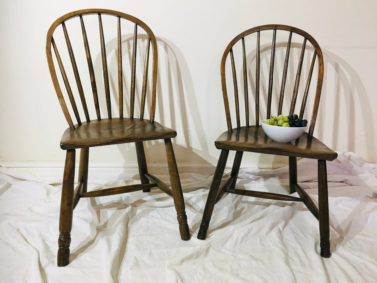 Pair of 18th or early 19th century spindle back west country chairs,
