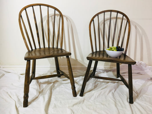 Pair of 18th or early 19th century spindle back west country chairs,