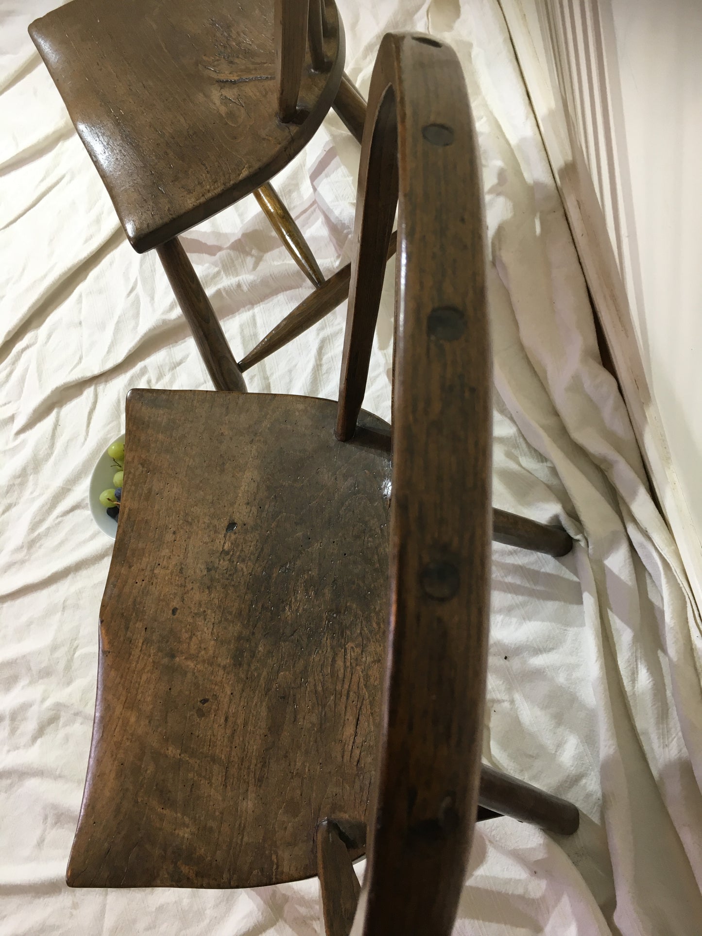 Pair of 18th or early 19th century spindle back west country chairs,
