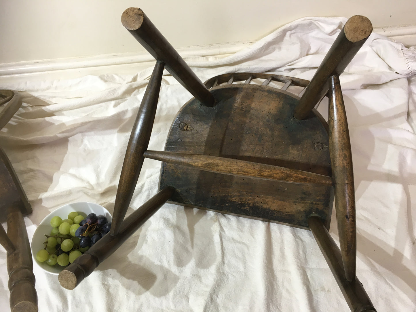 Pair of 18th or early 19th century spindle back west country chairs,