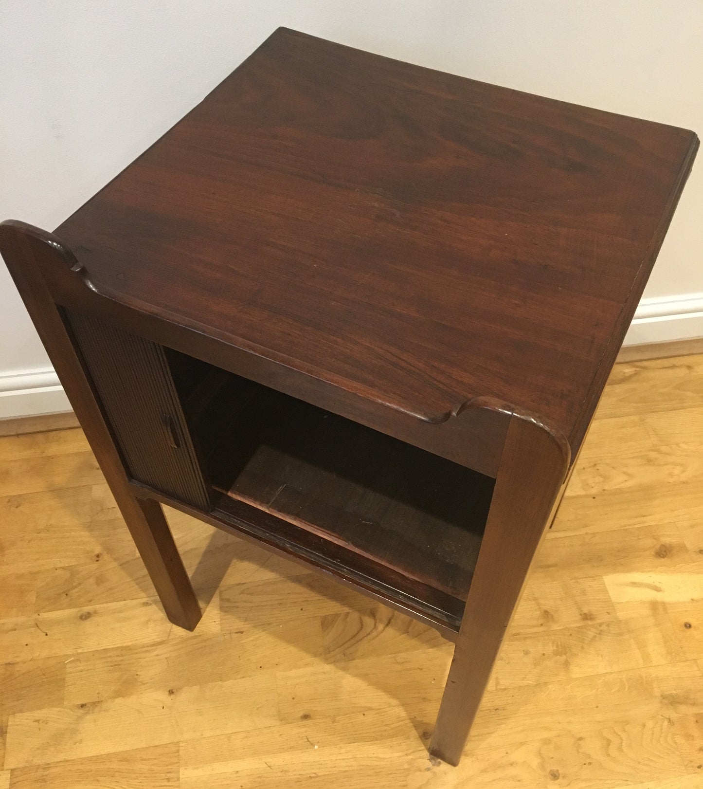 Mahogany tambour-fronted bedside cupboard