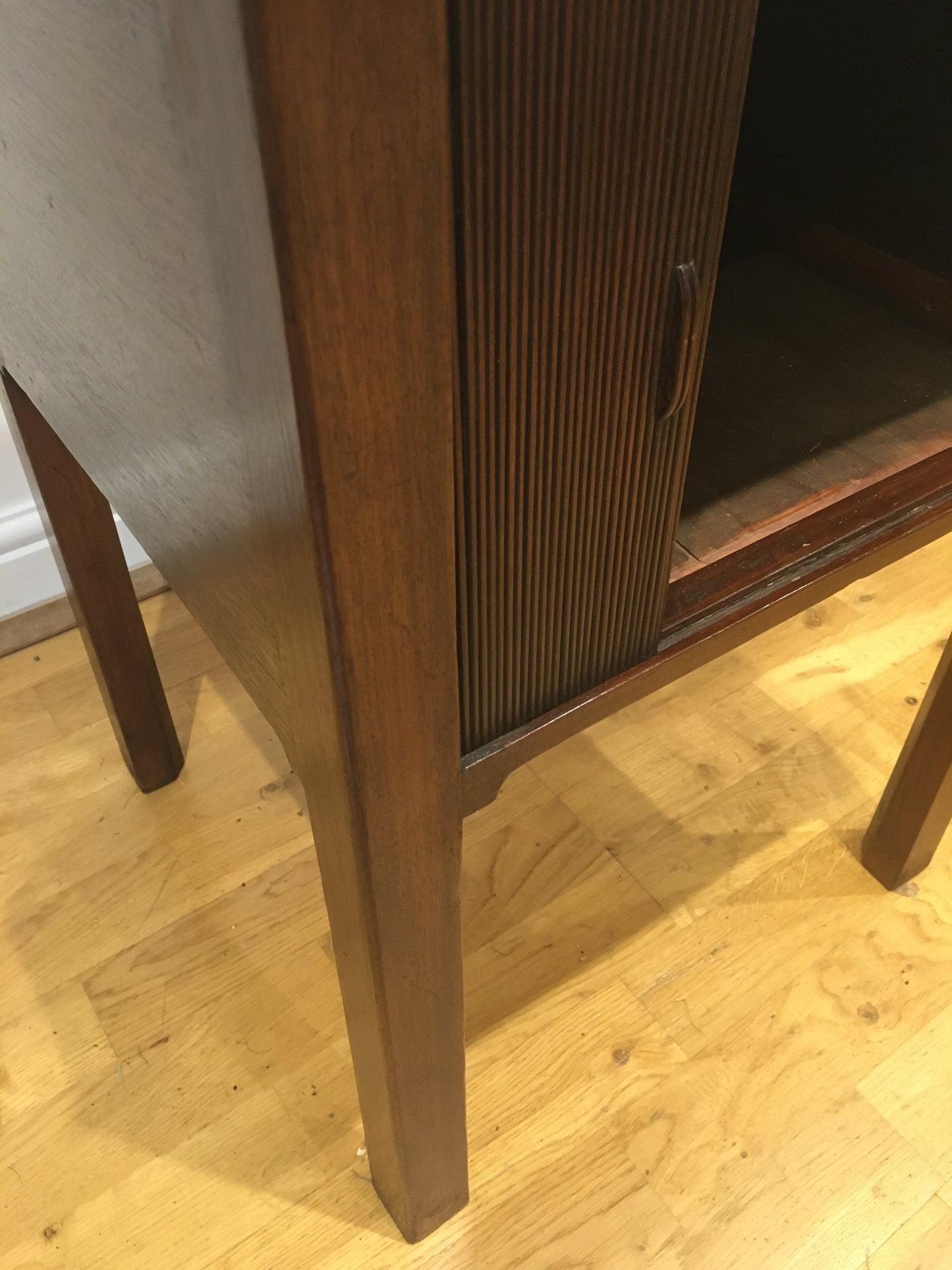 Mahogany tambour-fronted bedside cupboard