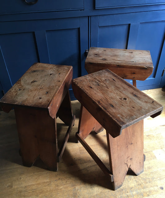 3 late 19th/early 20th century provincial pine stools or side tables.