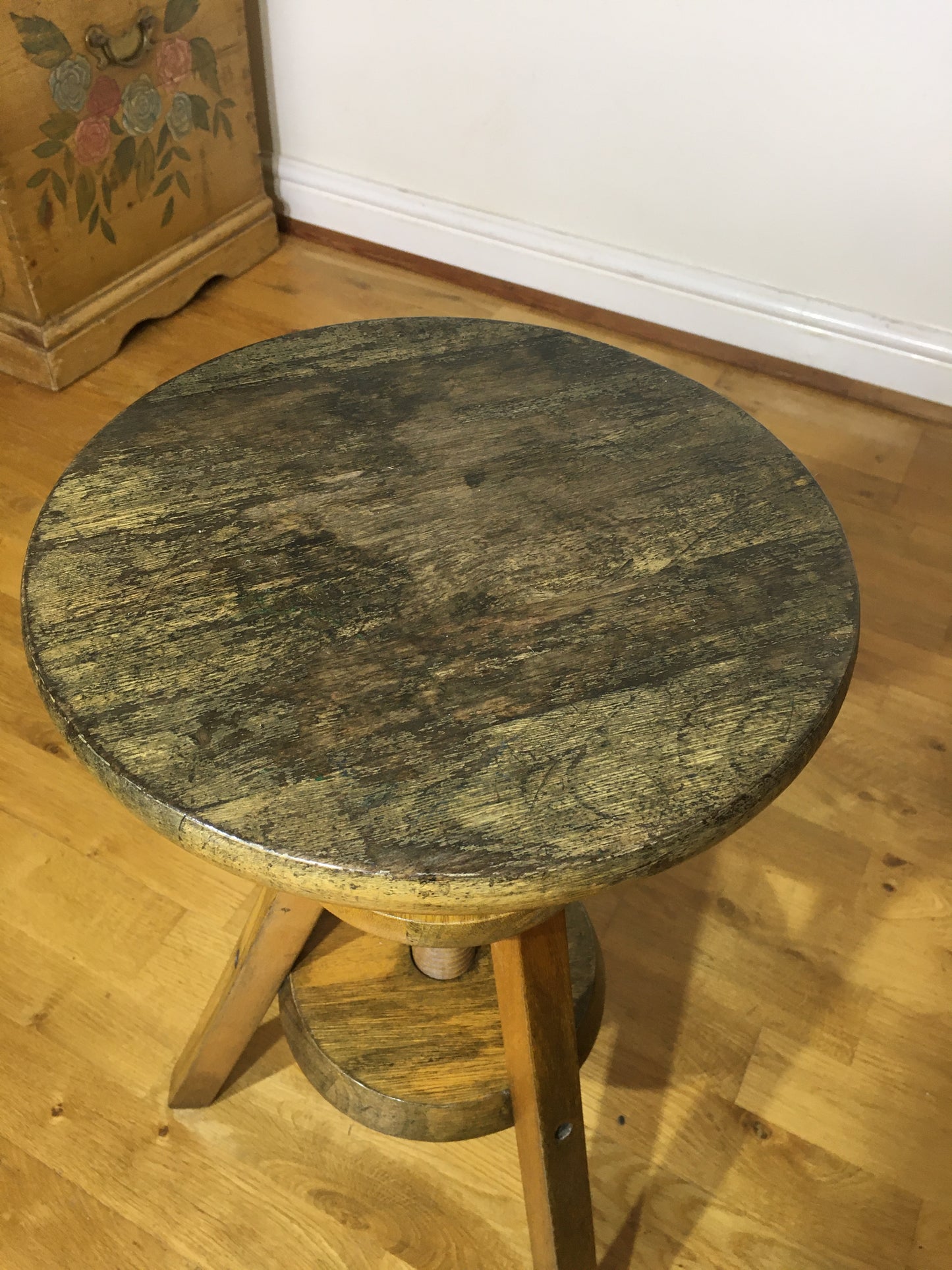 Vintage adjustable wooden artist's or potter's stool.