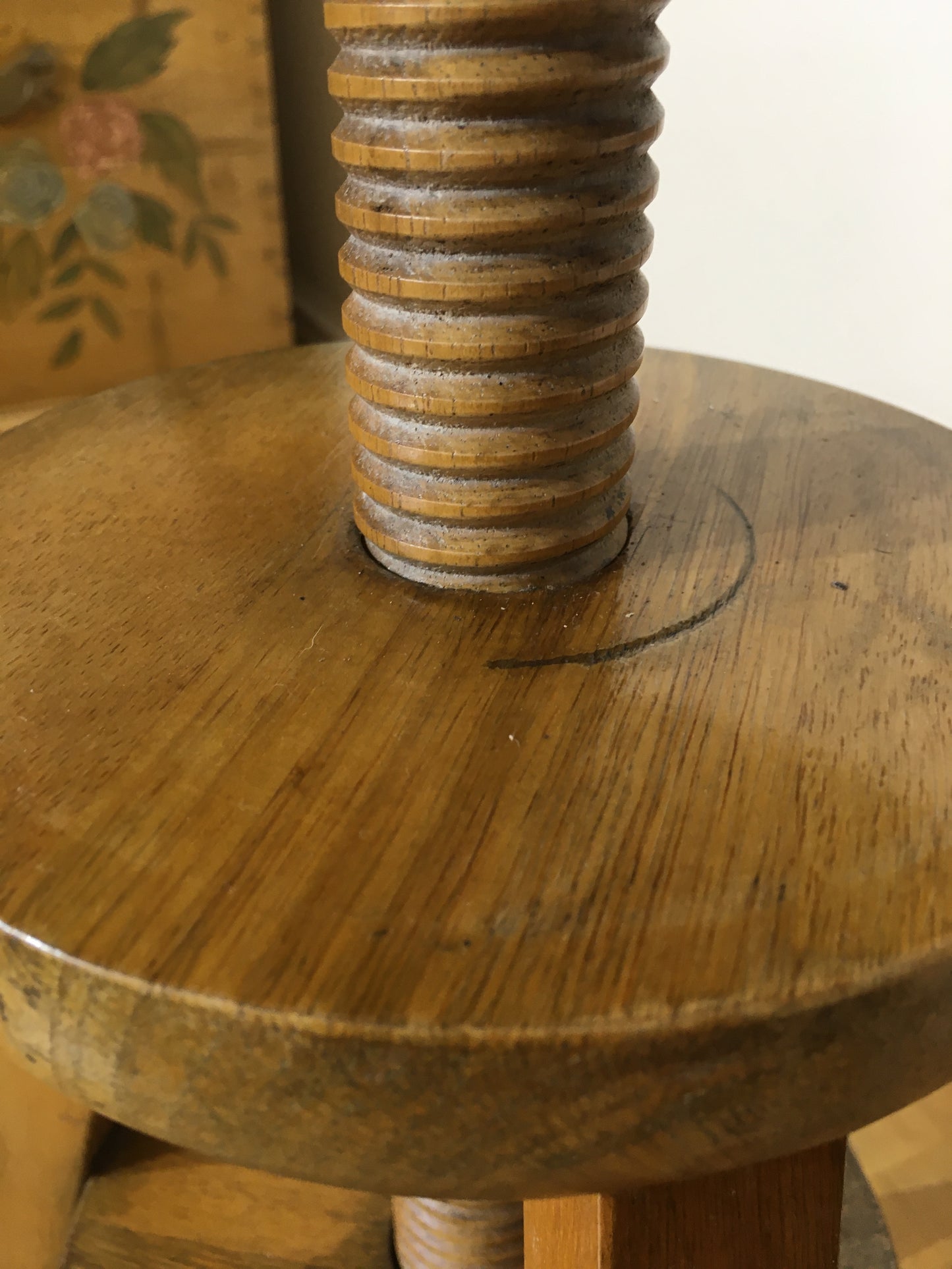 Vintage adjustable wooden artist's or potter's stool.