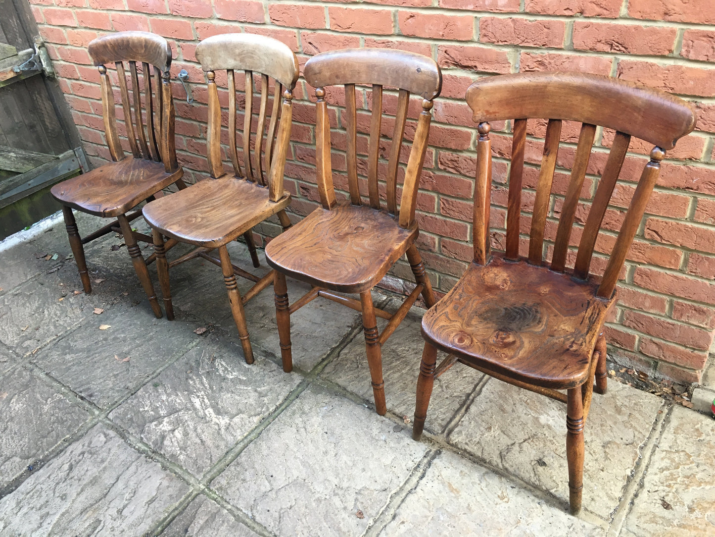 Set of 4 slat or lath back Windsor kitchen chairs.