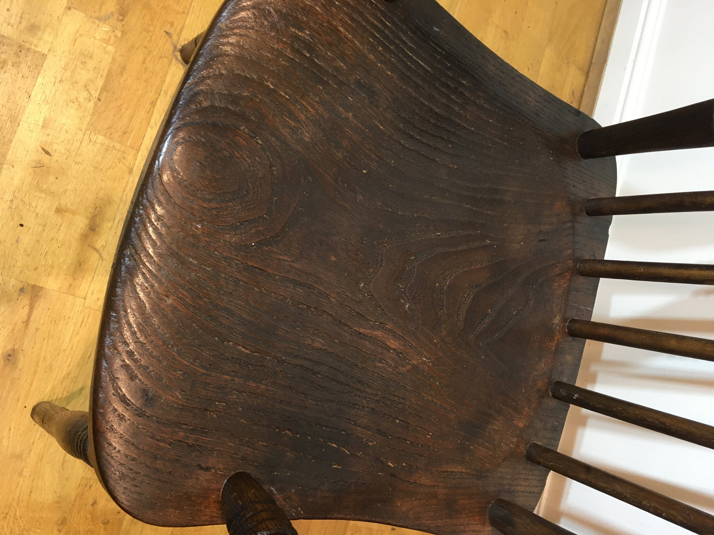 Victorian Windsor spindle-back elm armchair.