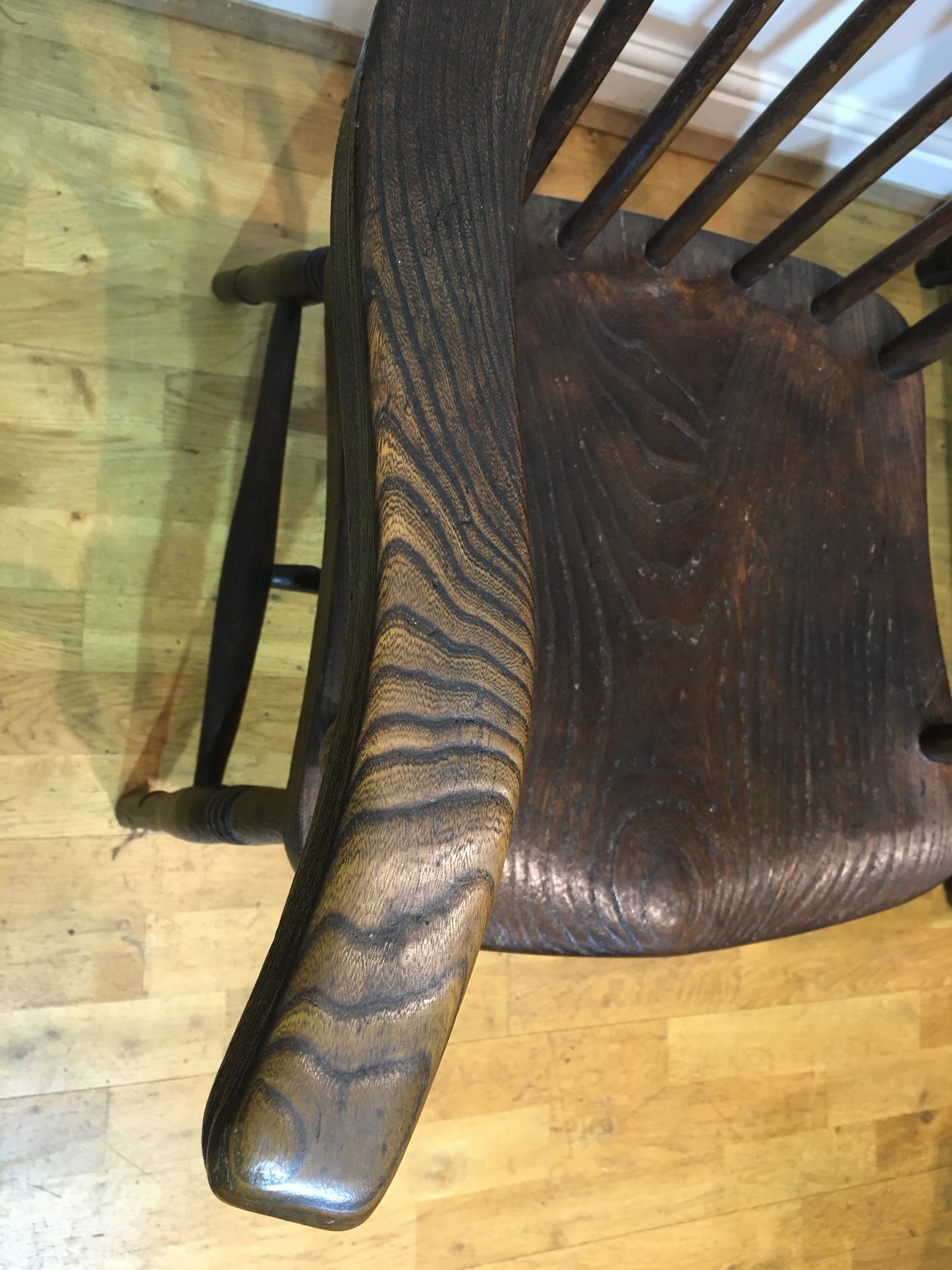 Victorian Windsor spindle-back elm armchair.