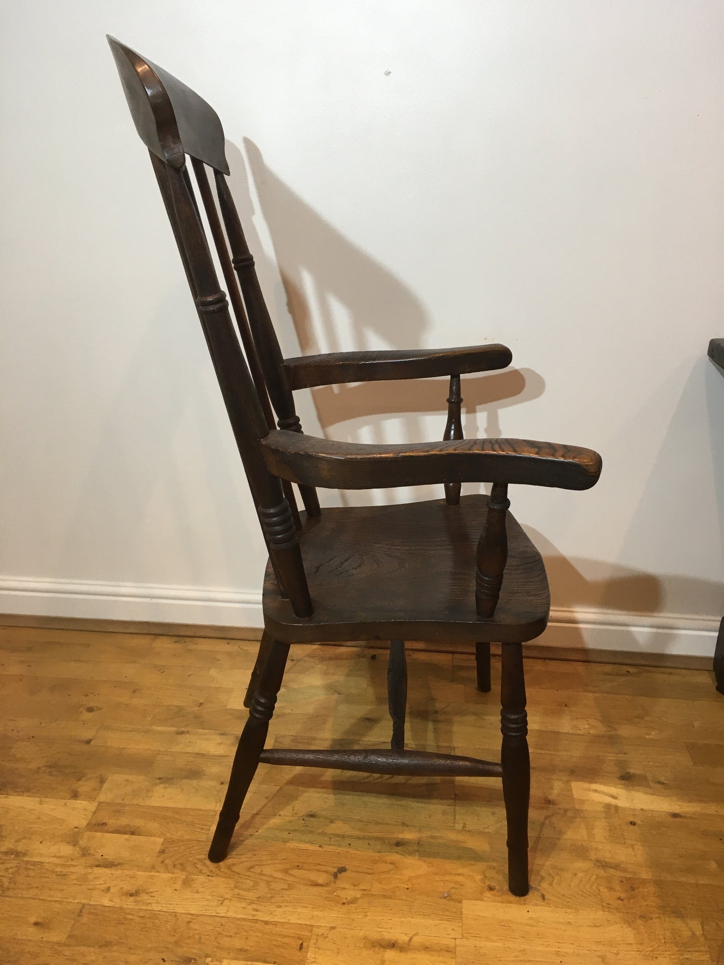 Victorian Windsor spindle-back elm armchair.
