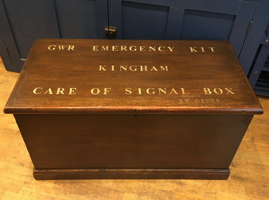 Vintage pine trunk or blanket box with inscribed lid.