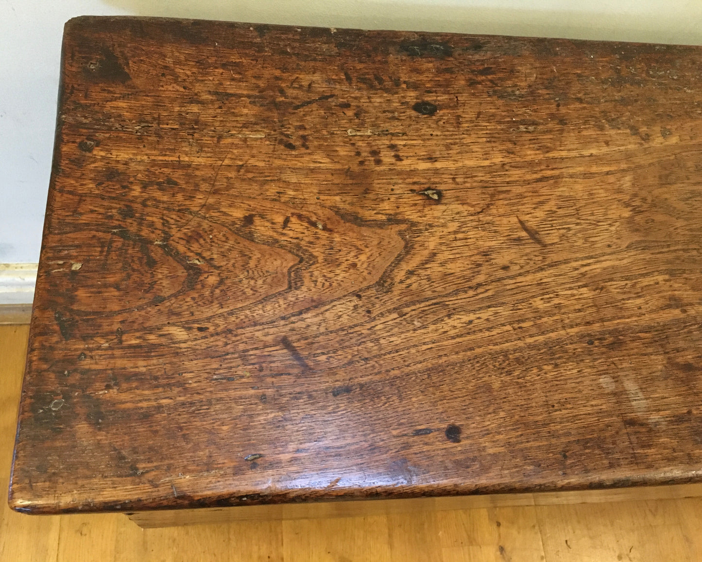 Early 18th century 6 plank oak coffer.