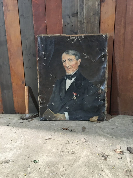 Large French 19th century oil on canvas portrait by Pauline Delacroix Garnier (1863-1912).