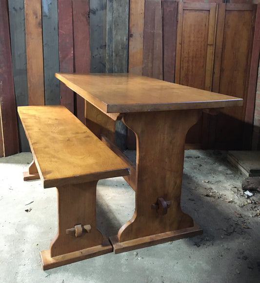 Solid, hand-made elm table and bench, early 1980s.