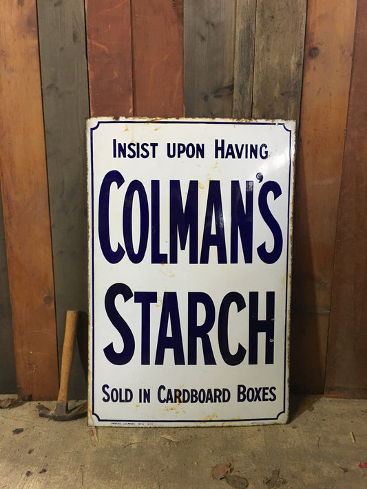 Large early 20th century vintage Colman's enamel shop display advertising sign.