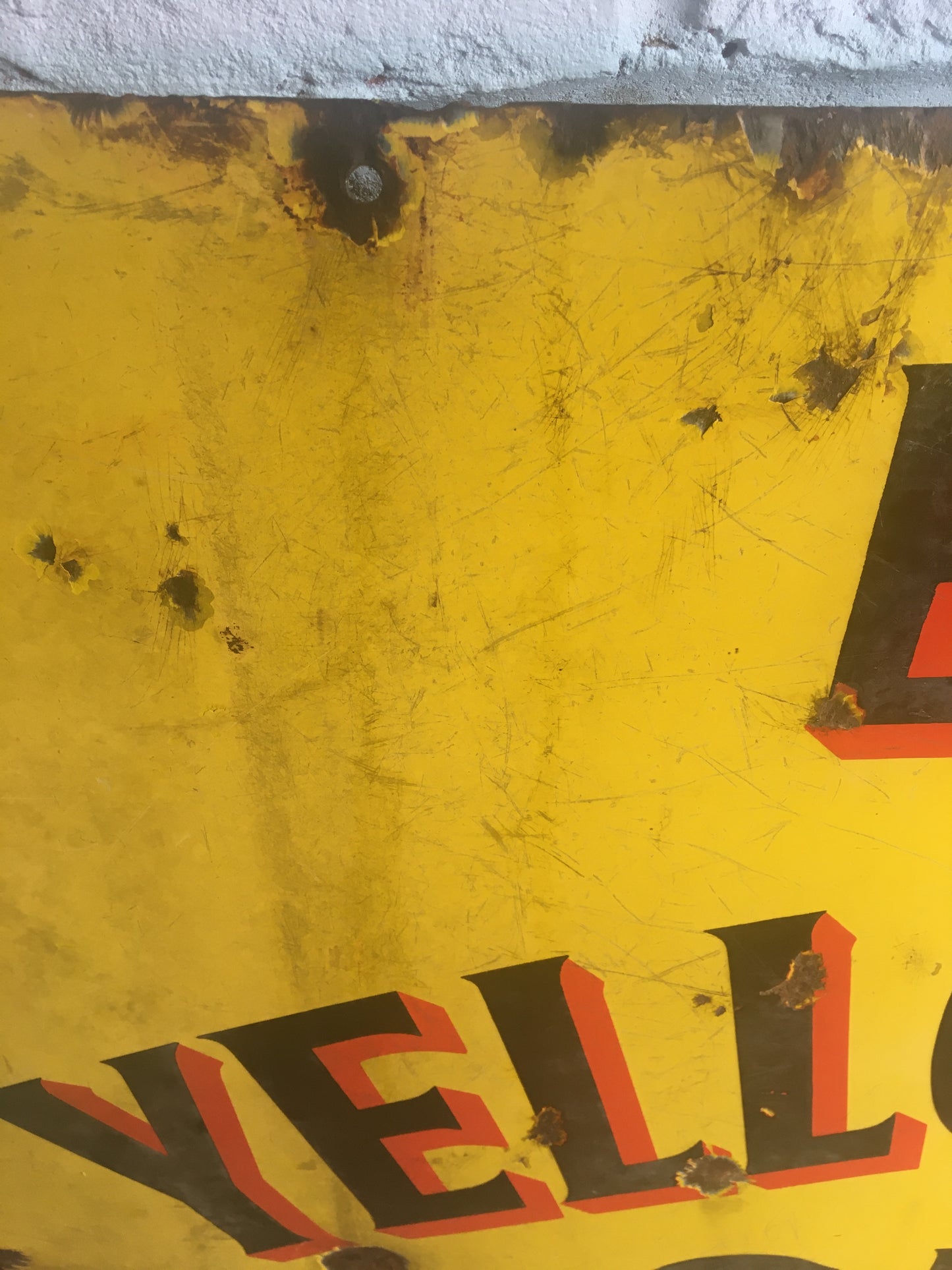 Large vintage enamel sign for "Bigg's Yellow Label Shag".