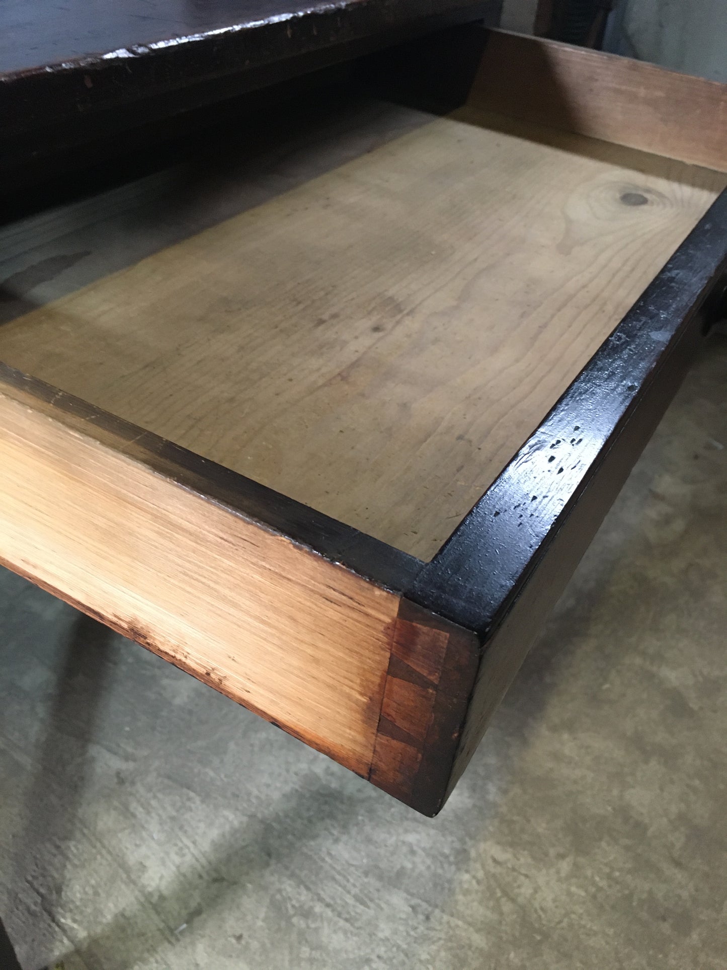 19th-century pine country table or desk with single drawer in original paint/stain.