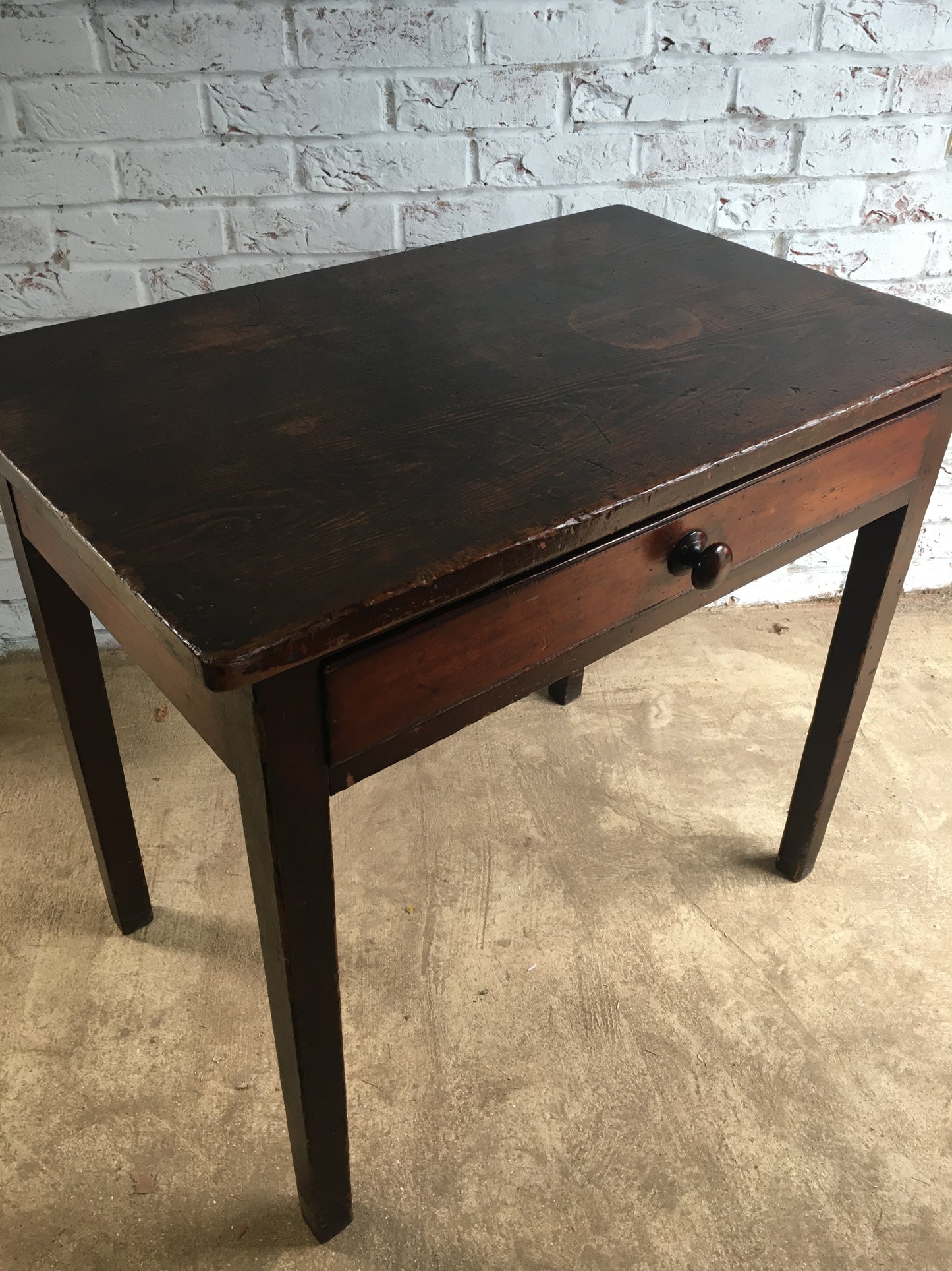 19th-century pine country table or desk with single drawer in original paint/stain.