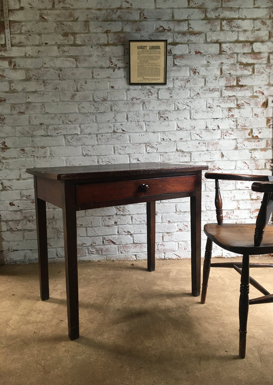 19th-century pine country table or desk with single drawer in original paint/stain.