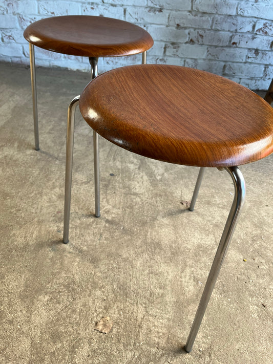 Pair of teak 1967 'Dot' stools, by Arne Jacobsen for Fritz Hansen.
