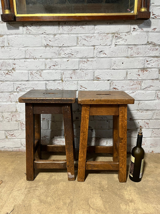 Pair of good vintage oak stools.