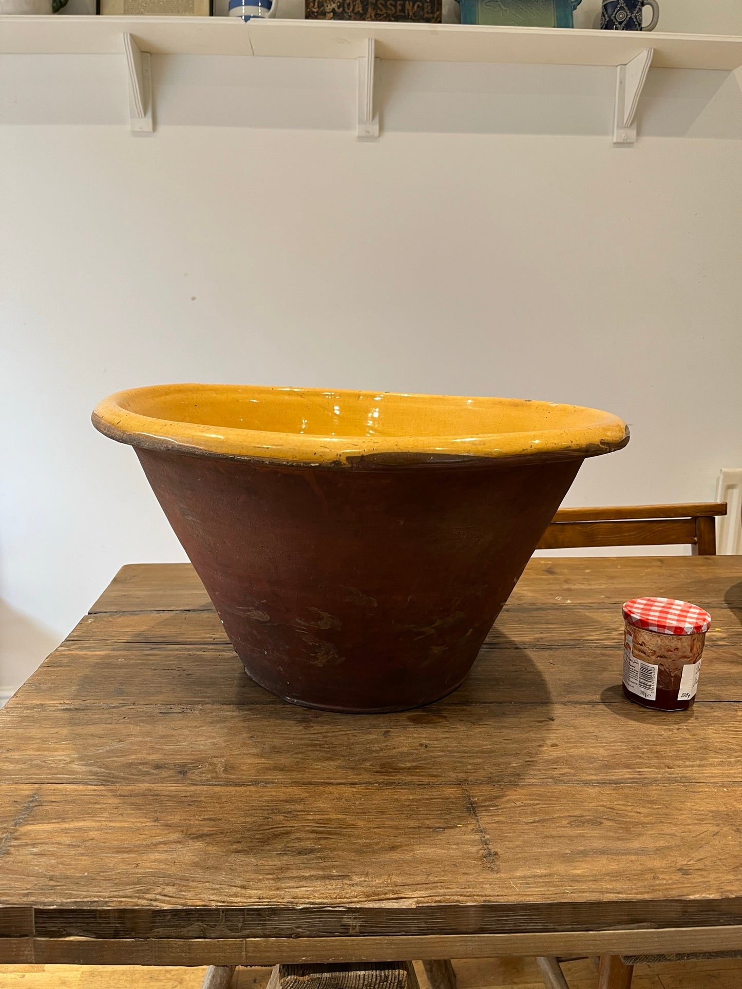 Huge slipware dairy bowl (or proofing bowl or pancheon bowl).