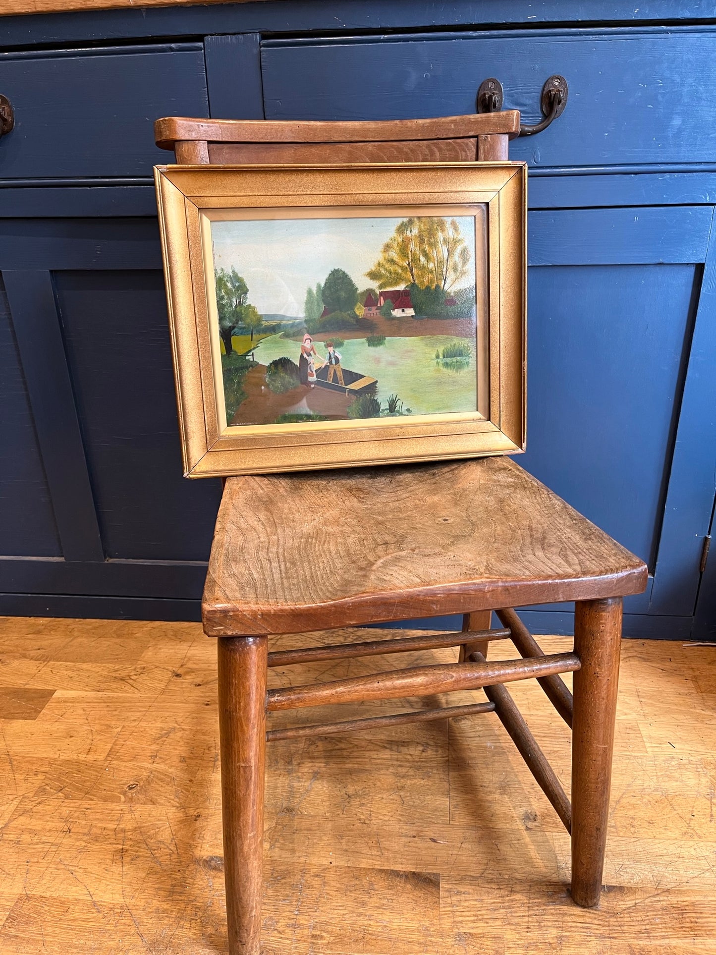Naive/folk art/outsider art - river landscape, signed H. Young, 1918.