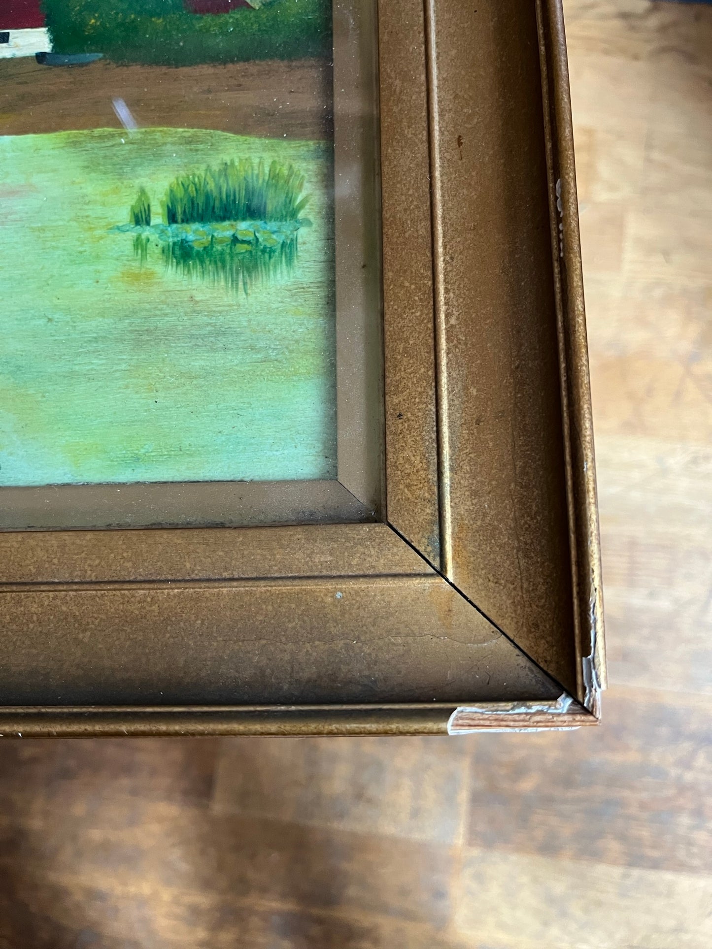 Naive/folk art/outsider art - river landscape, signed H. Young, 1918.