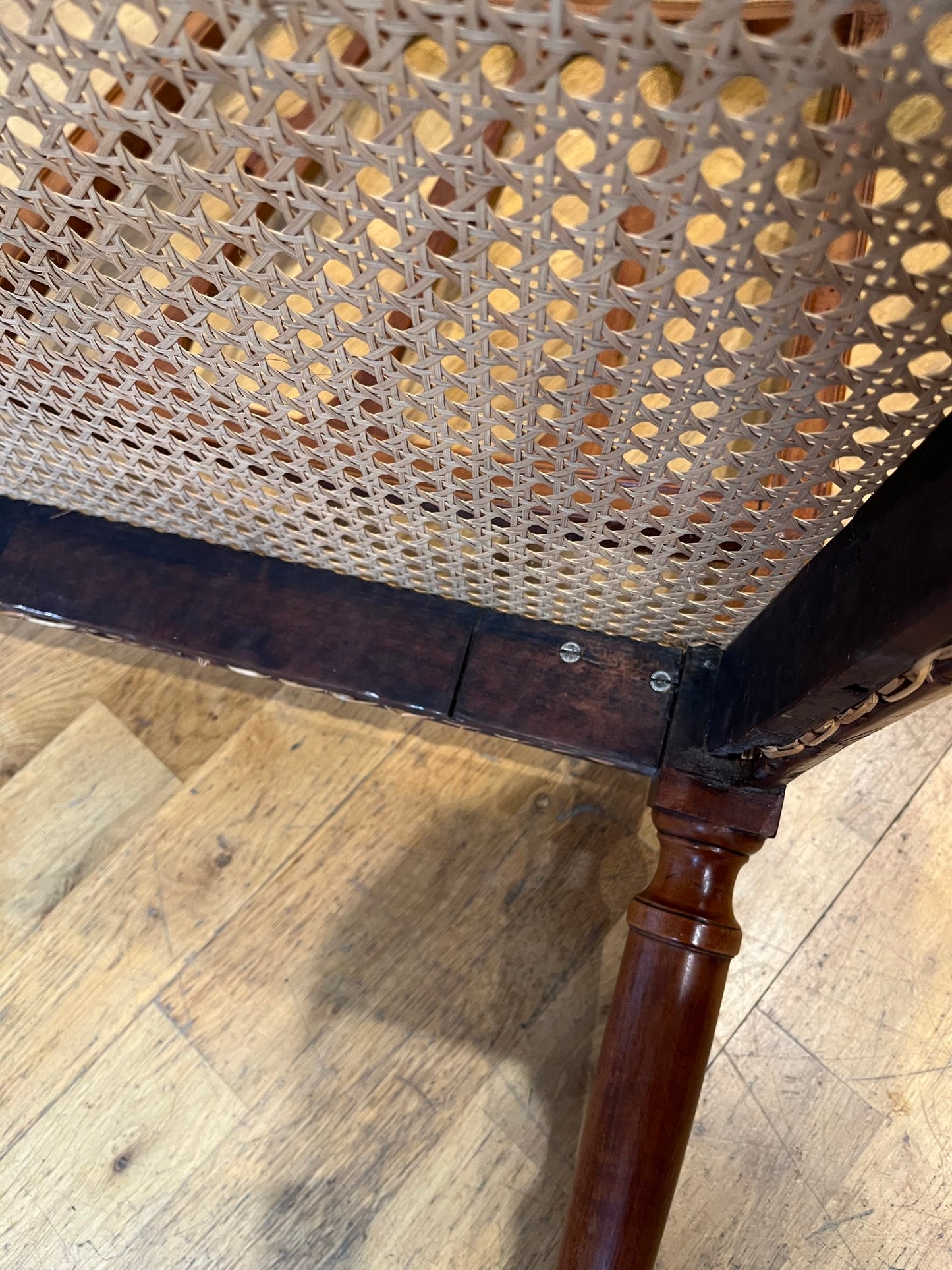 Fine cane-seated chair from Brudenell House, Bucks, in the manner of Gillows.