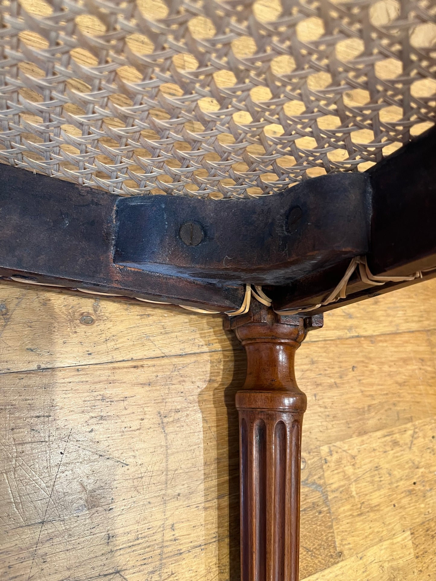 Fine cane-seated chair from Brudenell House, Bucks, in the manner of Gillows.
