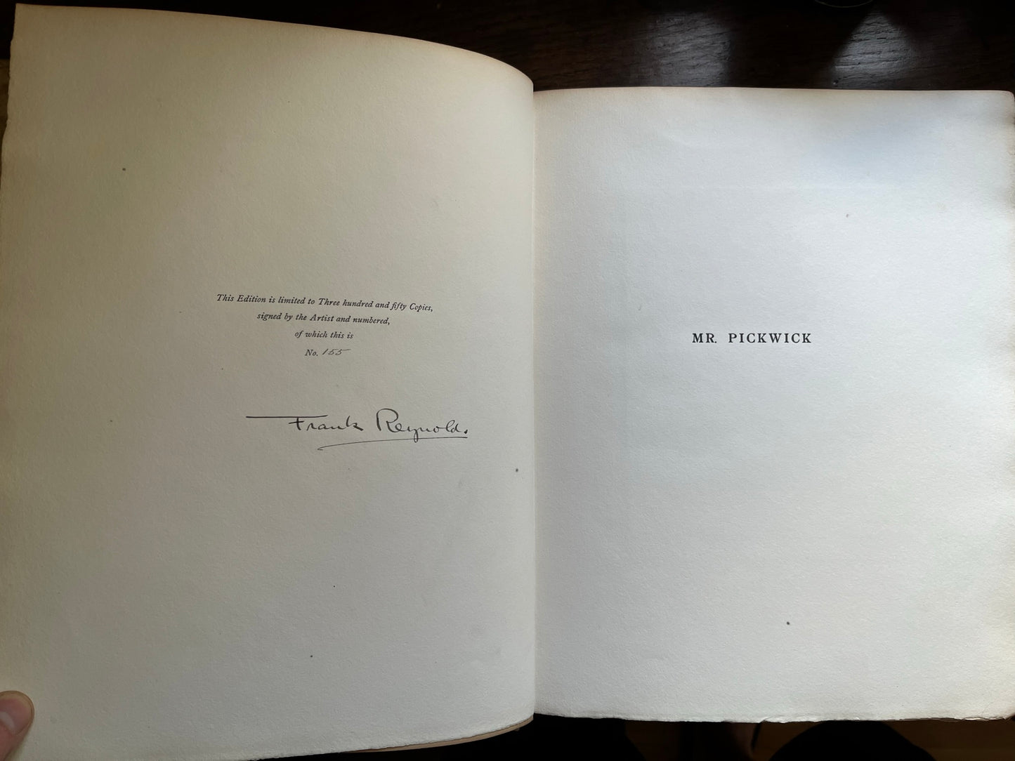 1910, limited edition, signed, "Mr Pickwick Pages from the Pickwick Papers with illustrations by Frank Reynolds R.I."