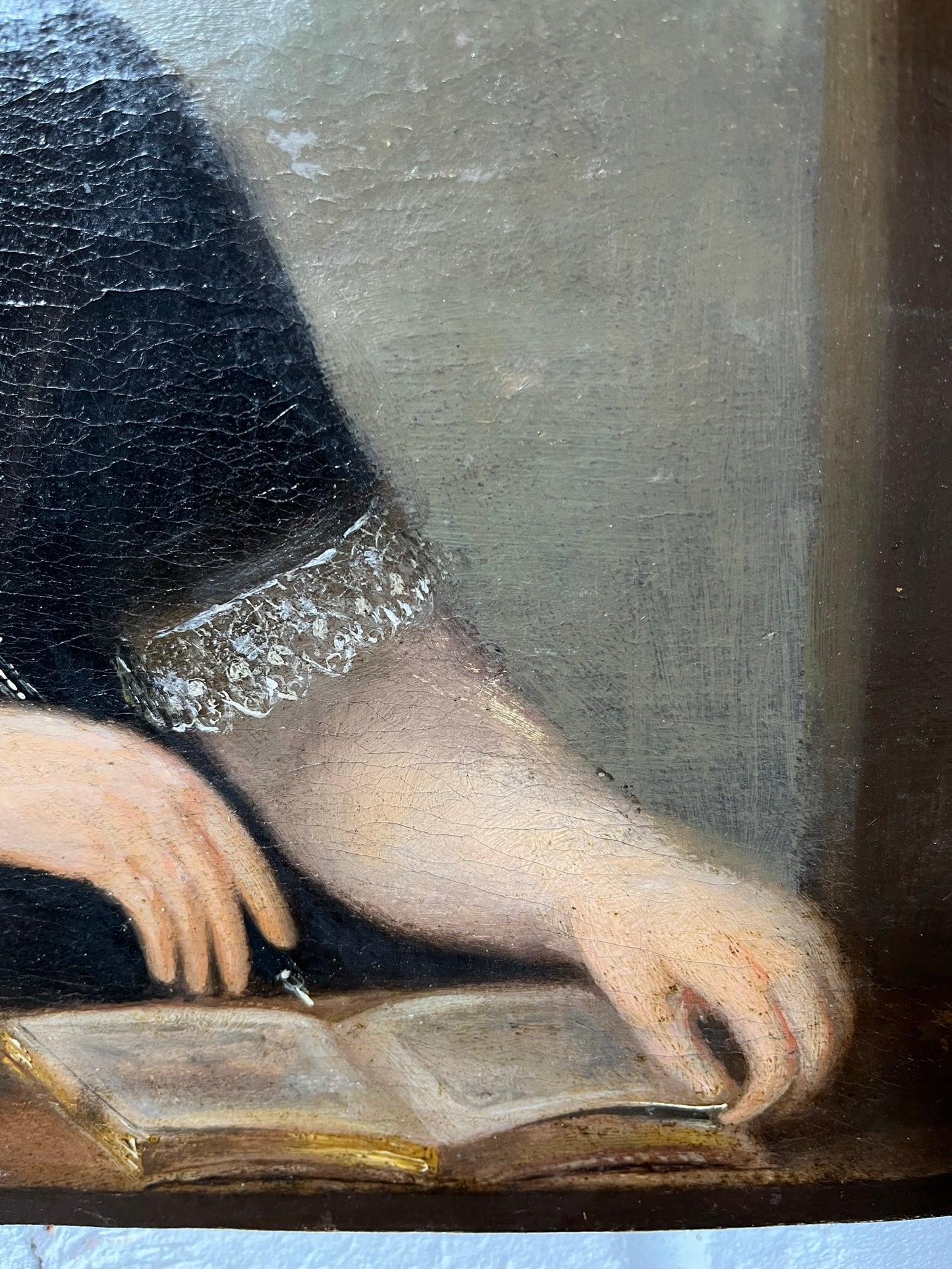 Late 19th century naïve oil painting of seated lady.