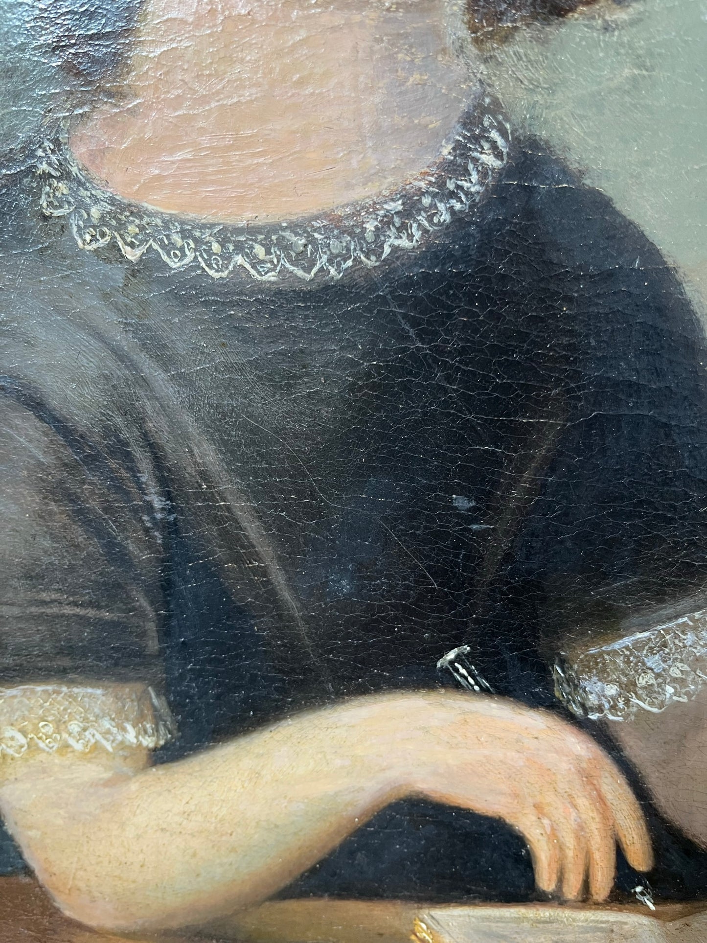 Late 19th century naïve oil painting of seated lady.