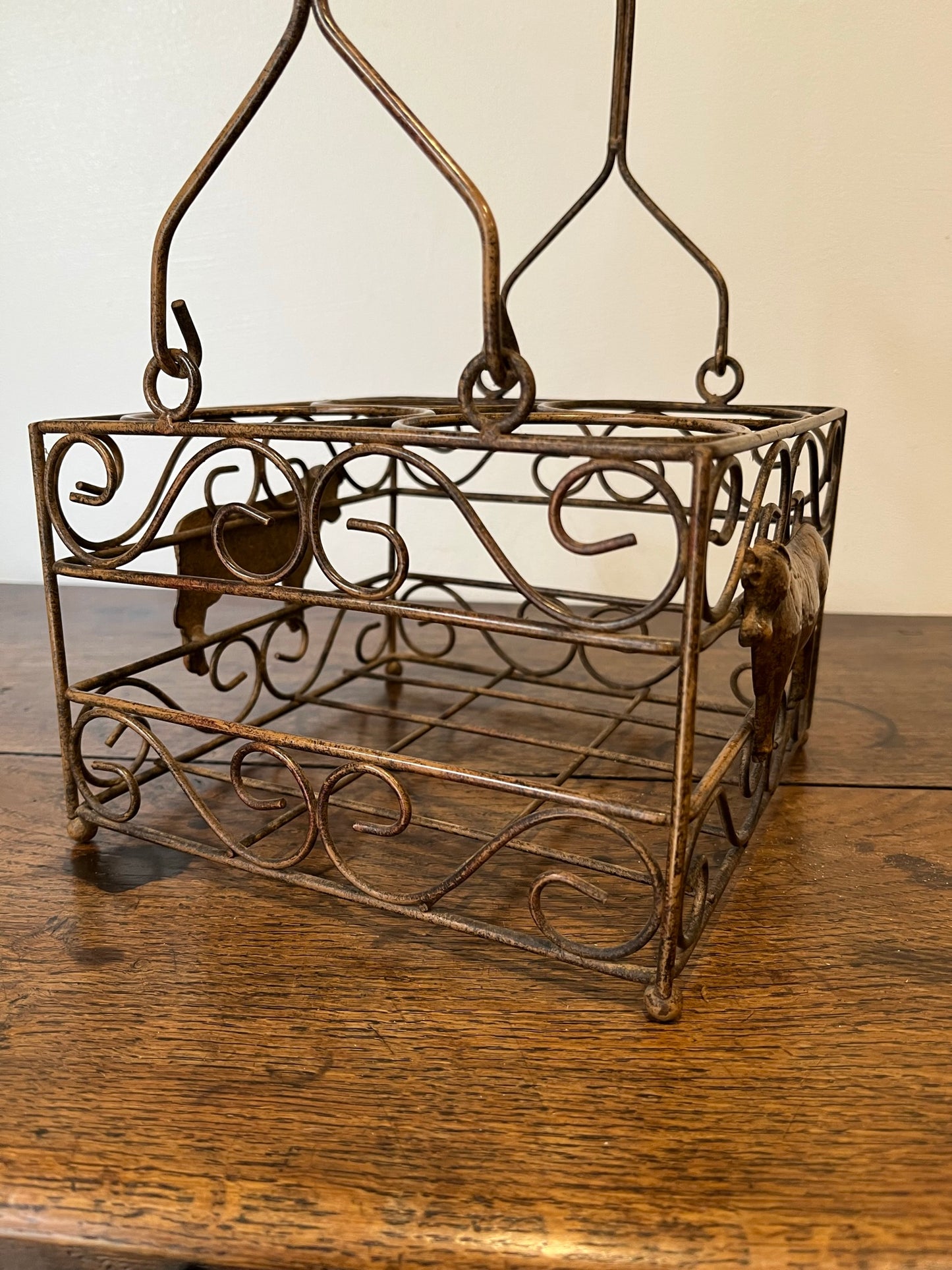 Pretty French milk bottle holder with cast cow detail.