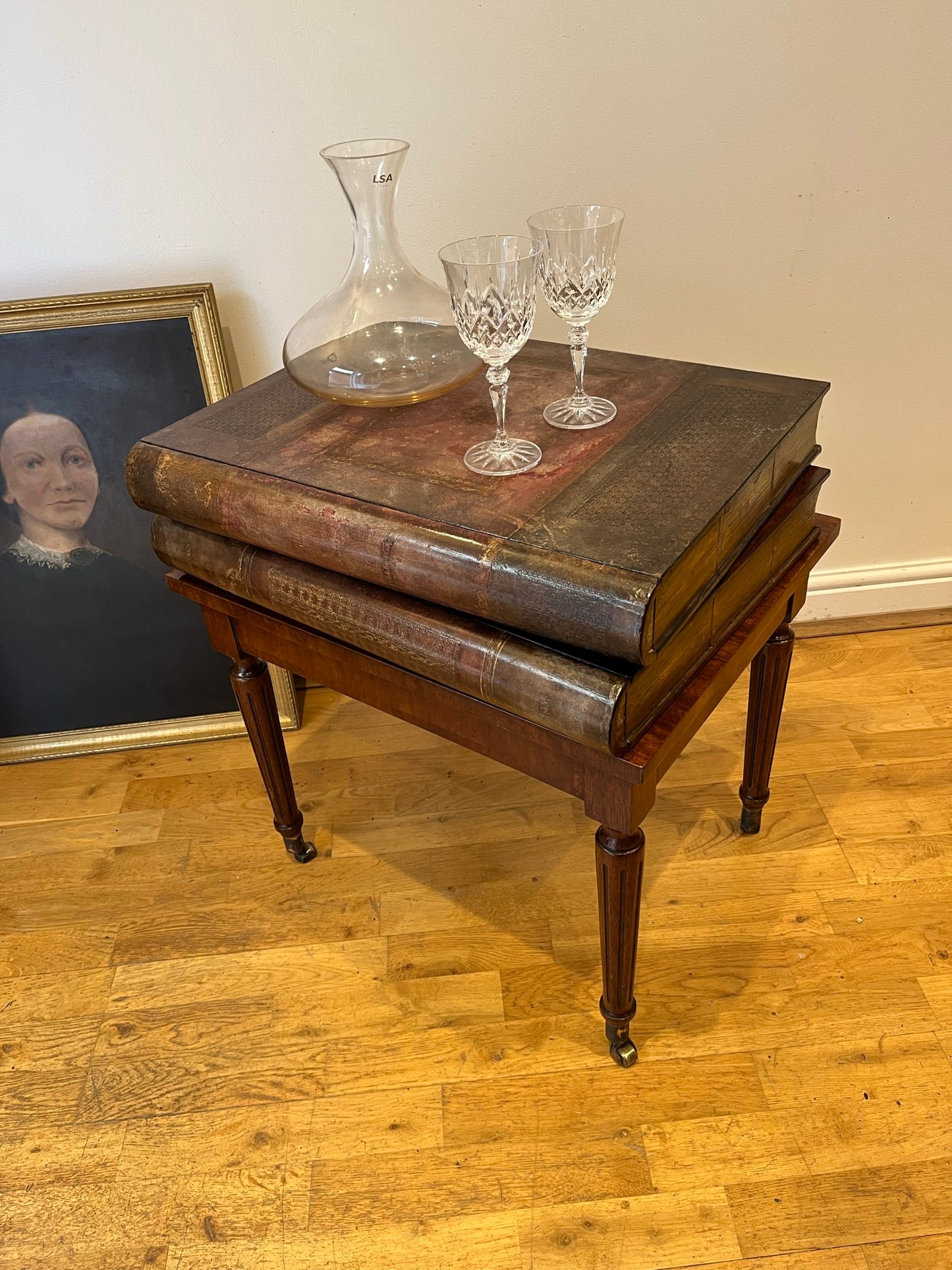 Maitland-Smith lamp table with hidden drawers.