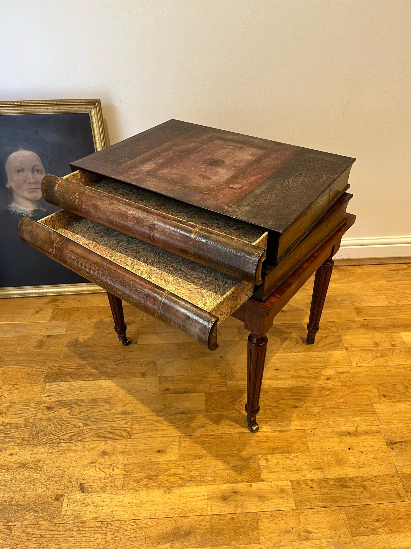 Maitland-Smith lamp table with hidden drawers.