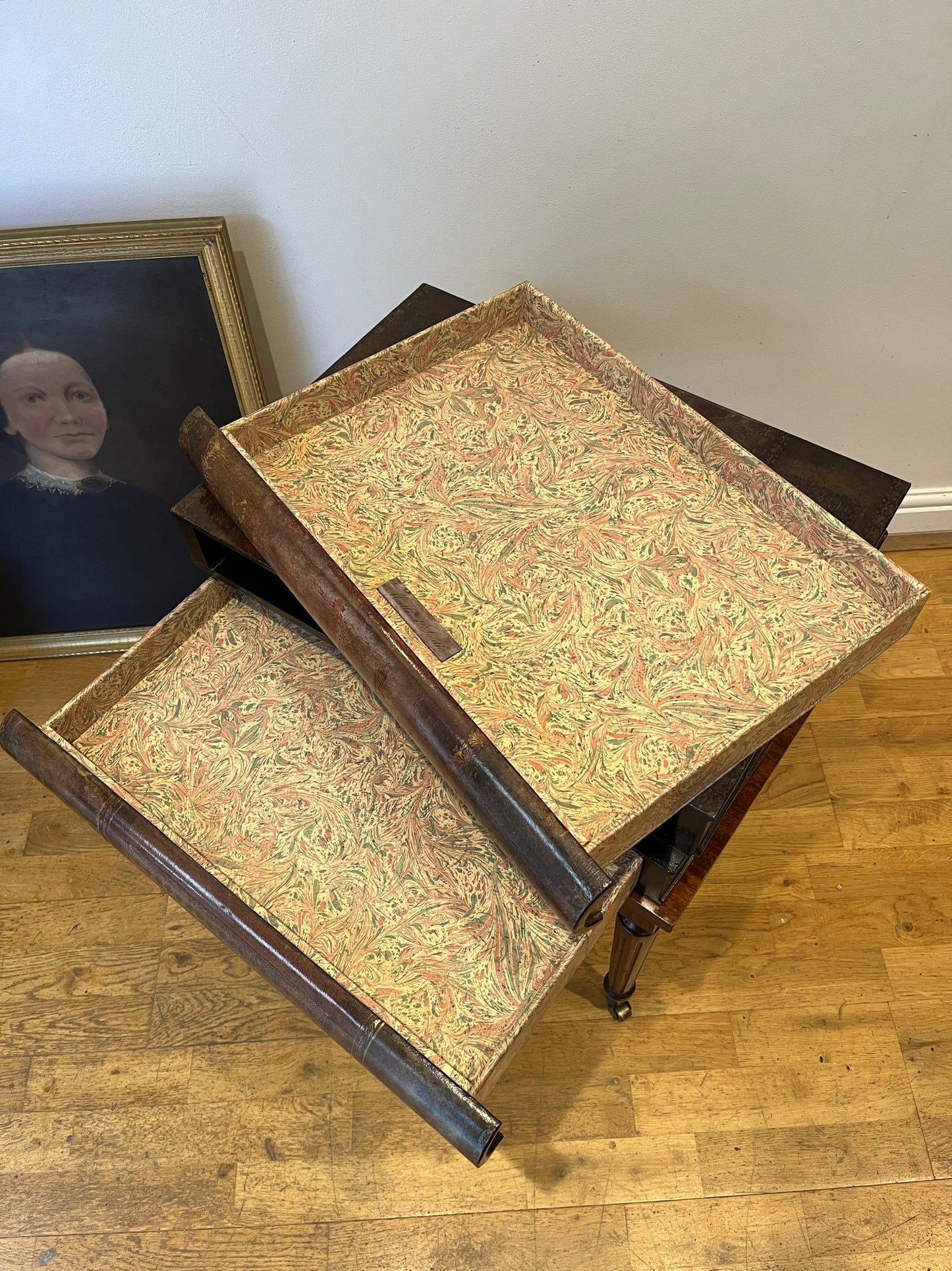 Maitland-Smith lamp table with hidden drawers.